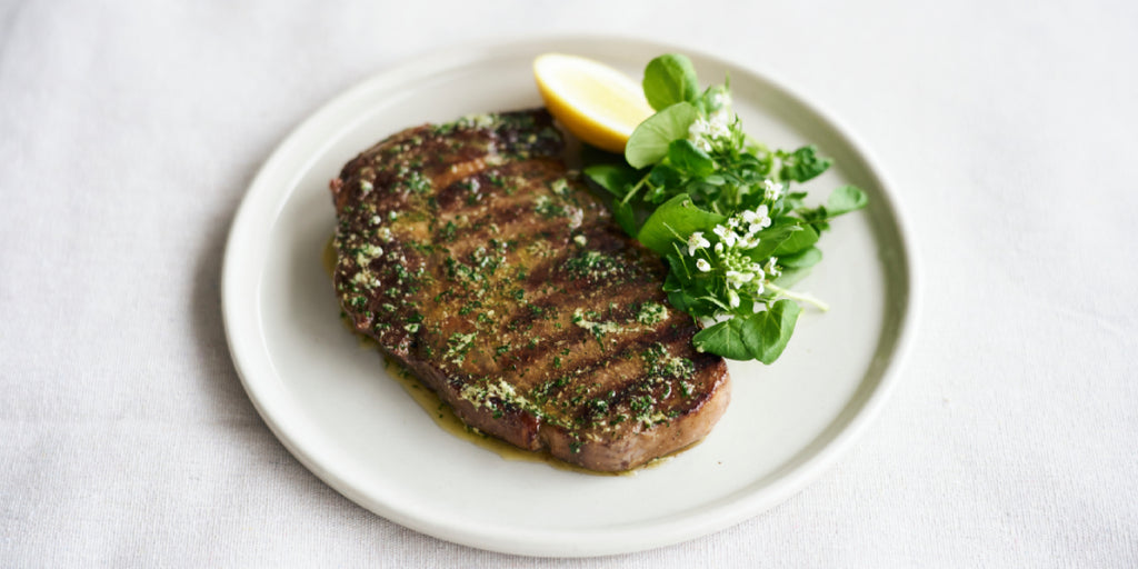 Grilled beef steak with wasabi butter